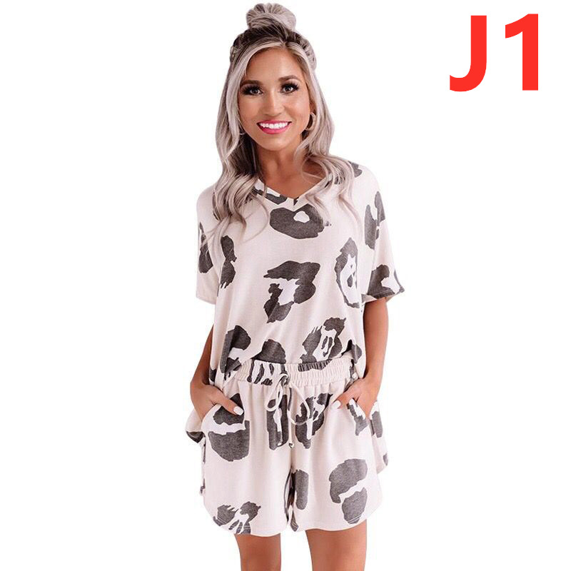 Women's V-neck Pullover Short-sleeved Cartoon Cute Home Clothes Two-piece Suit