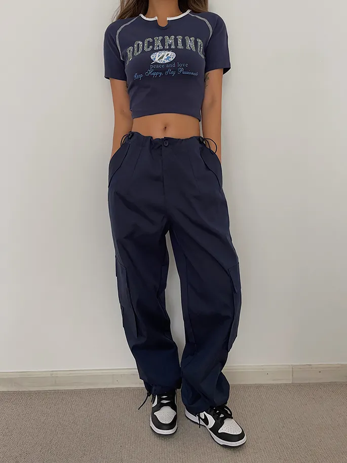 Retro Street High Street Three-dimensional Trousers With Sense - Navy
