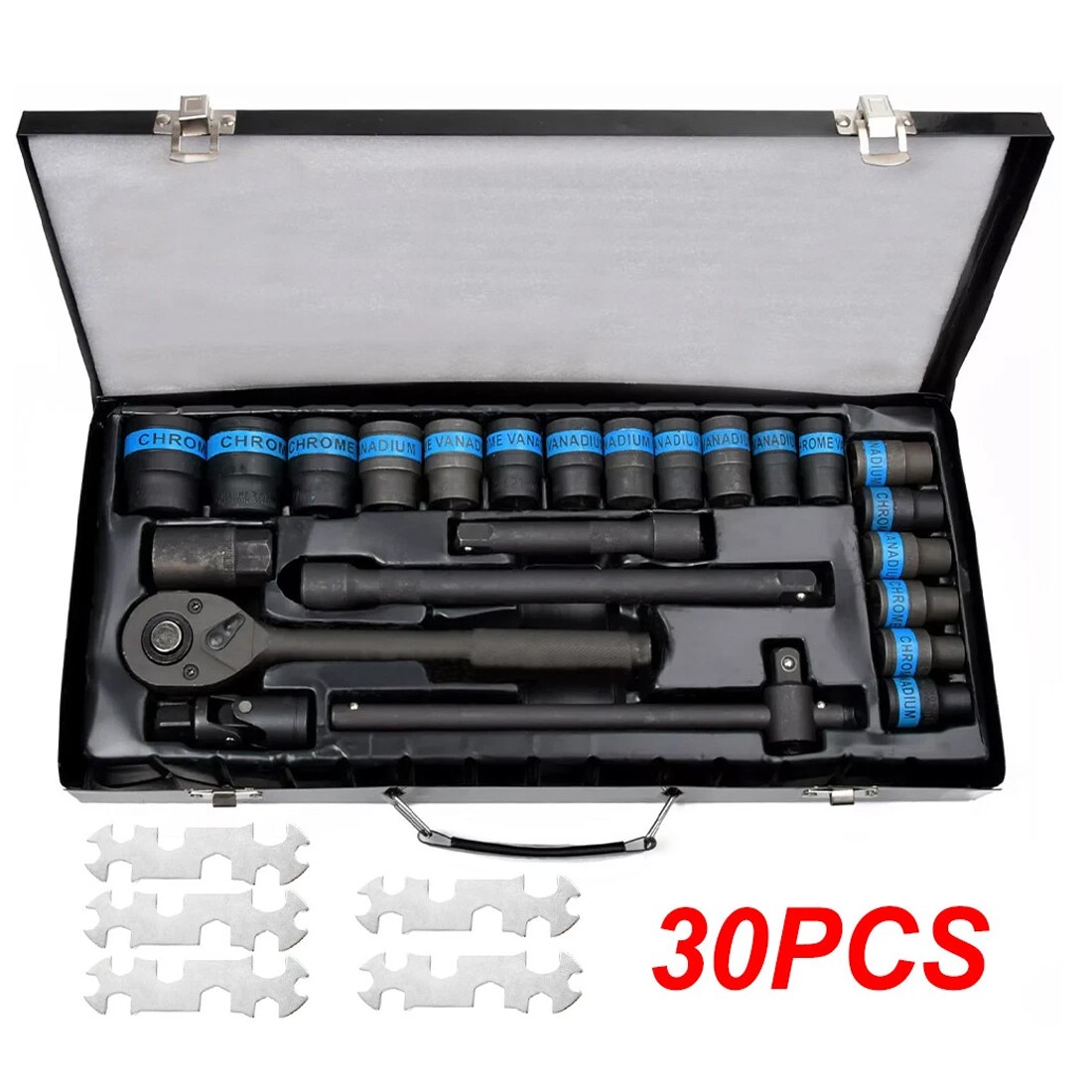 Heavy Duty Ratchet Wrench Socket Set 8-32mm Metric Extension Bar Metal Case — image 9