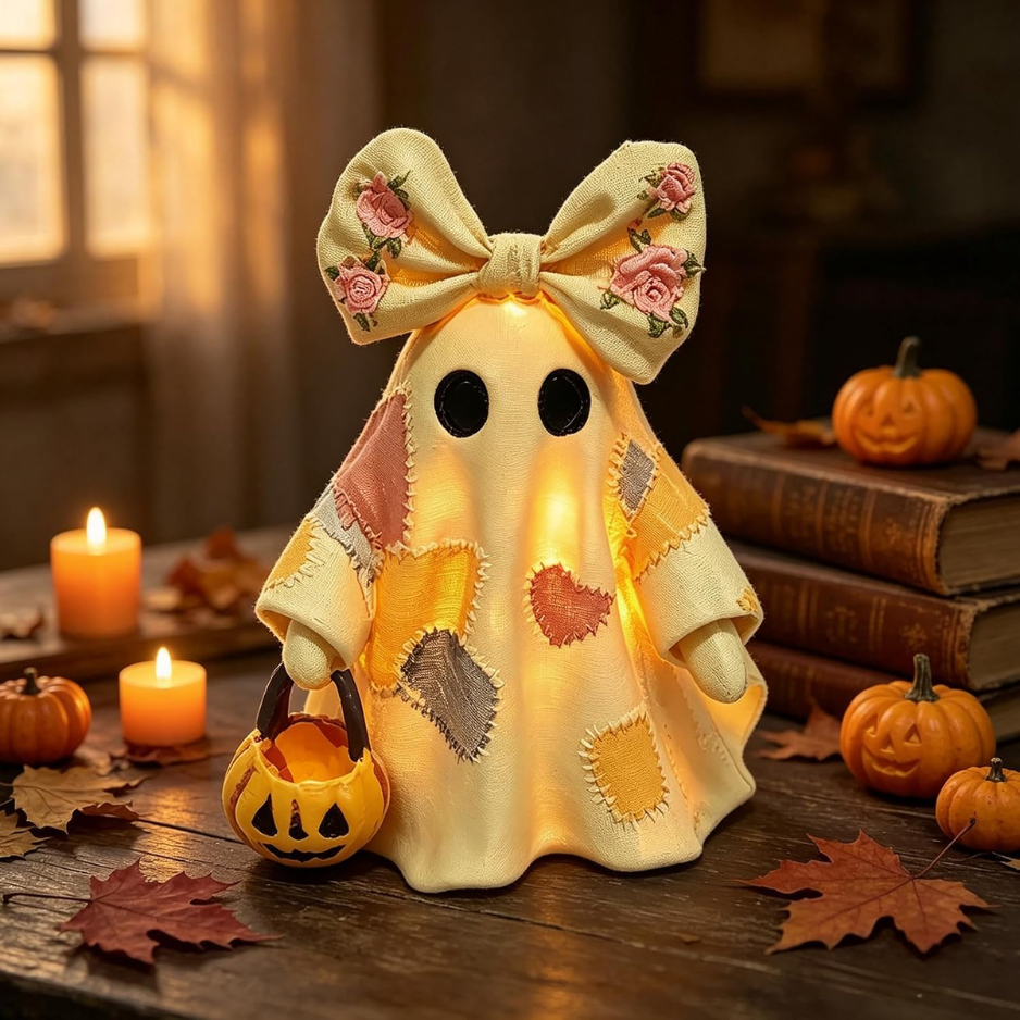 Lighted Vintage Patchwork Ghost, Halloween Lamp, Halloween Decorations