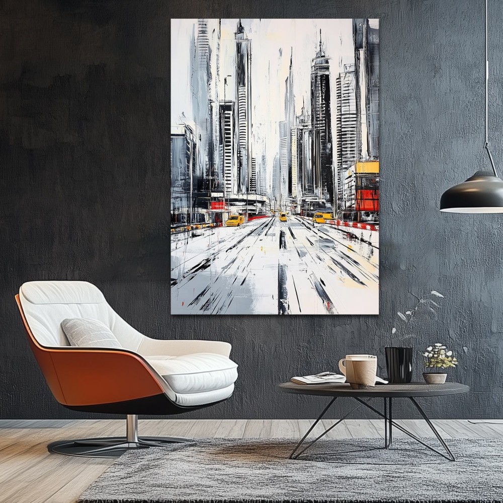 Handmade Oil Painting Canvas Wall Art Decoration Modern Black And White Abstract Architectural Street Scene For Home Living Room Decor Entrance Niche Art Installation Rolled Frameless 6