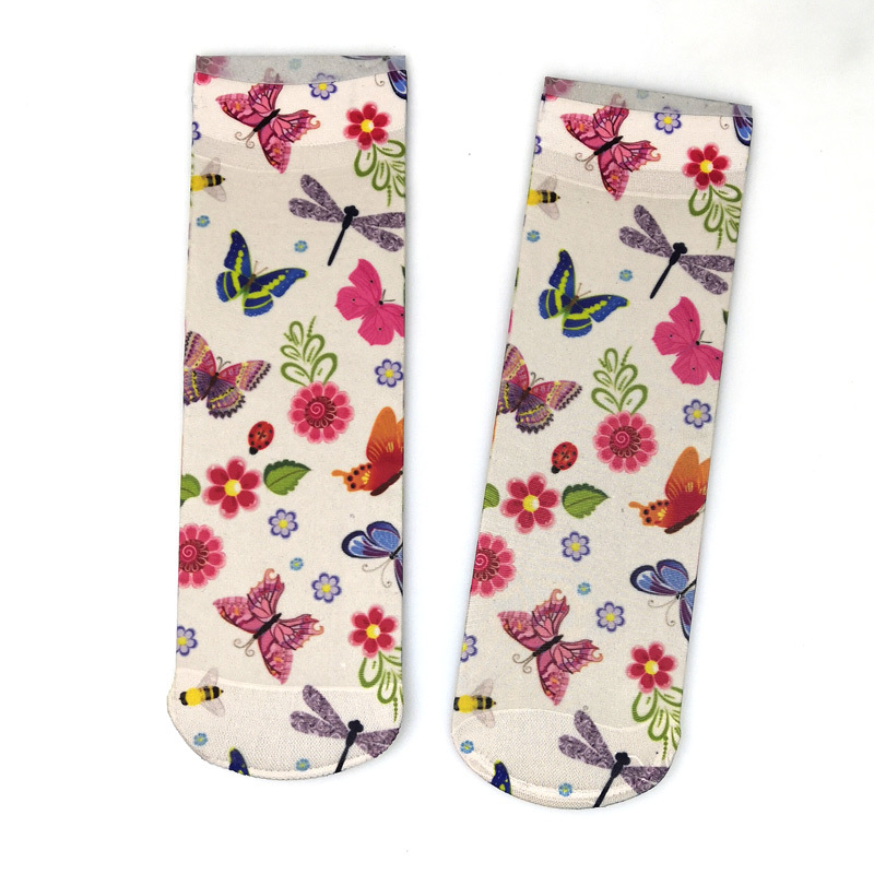 Autumn And Winter Medium Tube Stockings Elastic Retro Print Calf Socks Big Flower Pattern