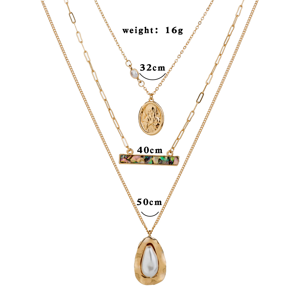 Amazon hot sale abalone shell accessories simple multi-layer metal pendant necklace women