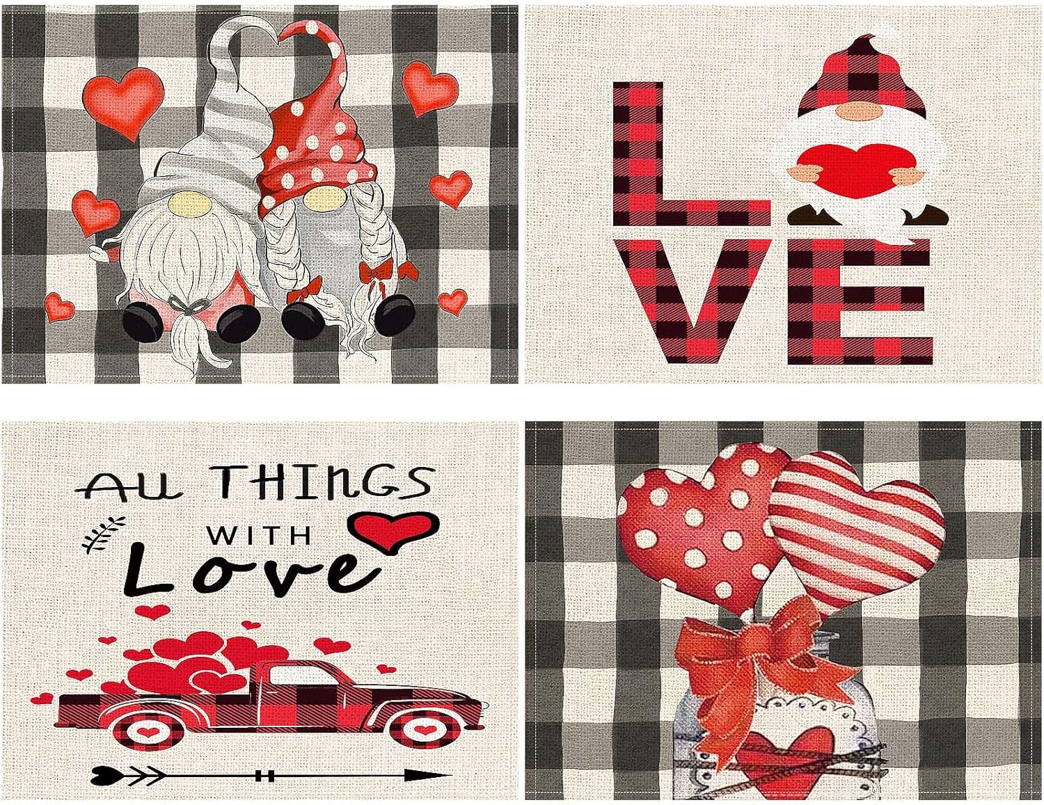 Valentines Day Placemats Set Of 4, 17x12.5 Inches With Gnomes And Hearts Pattern For Holiday Parties And Family Gatherings Clearance Sale — foto 4