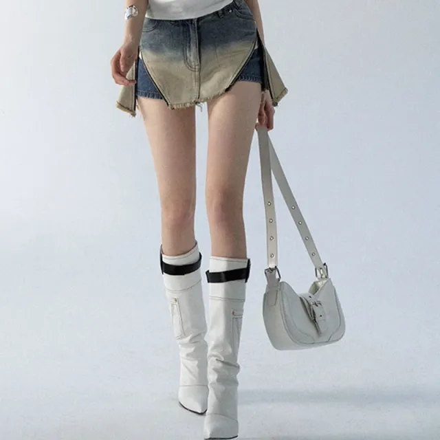 Dirty Washed Gradient Denim Short Skirt Shorts Blue - Shop at LoveMi