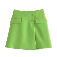 Spring New Striped Stretch Top Pocket Mini Skirt - Green Skirt - View 1