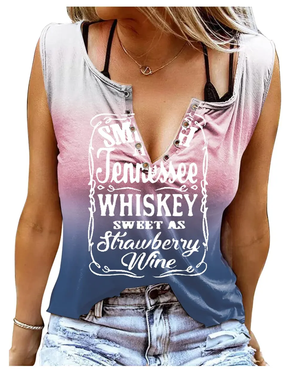 Letter Print V-Neck Sleeveless T-Shirt - Tie Dye