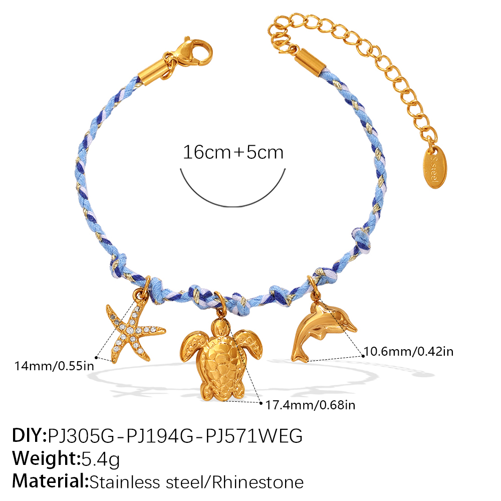 Blue Rope Braided Ocean themed Pendant Set, Featuring Starfish, Dolphins, And Sea Turtles,... thumbnail 6