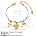 Blue Rope Braided Ocean-themed Pendant Set, Featuring Starfish, Dolphins, And Sea Turtles, Multi-dangling Necklace And Bracelet. view 6