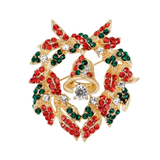 European And American Christmas Wreath Brooch Xl019 Full Diamond Wreath - Shop at LoveMi