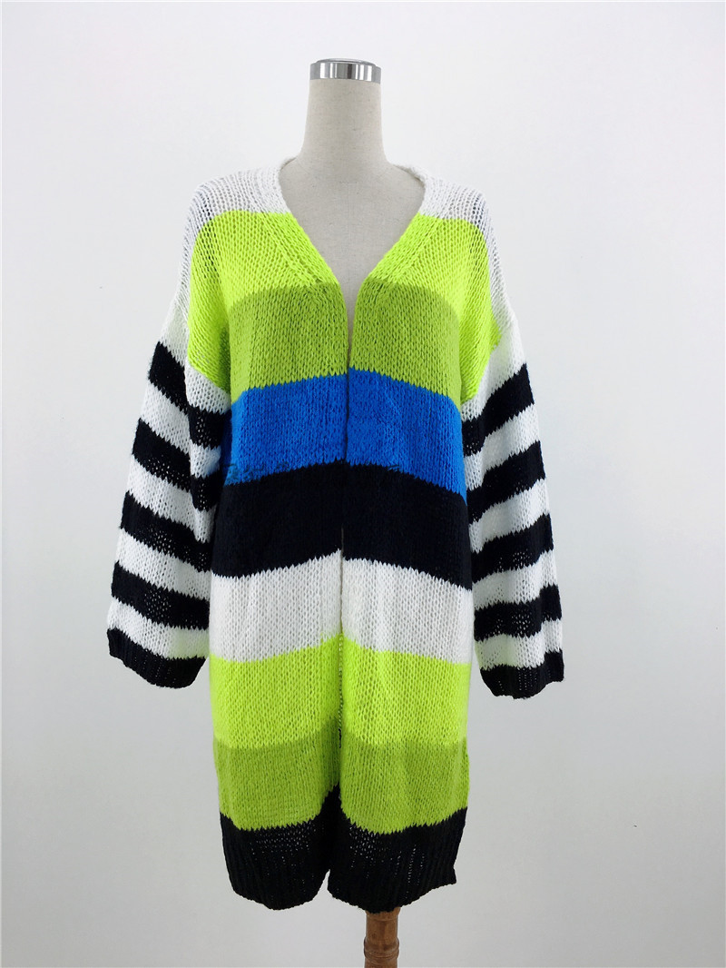 Title 2, Cardigan lungo in maglia a righe arcobaleno a c...