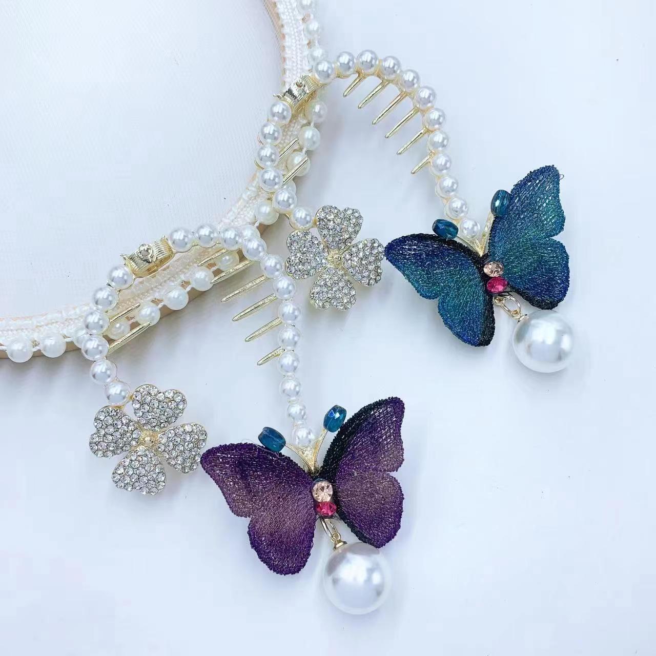 Temperament New Pearl Gradual Color Butterfly Hairpin Girl