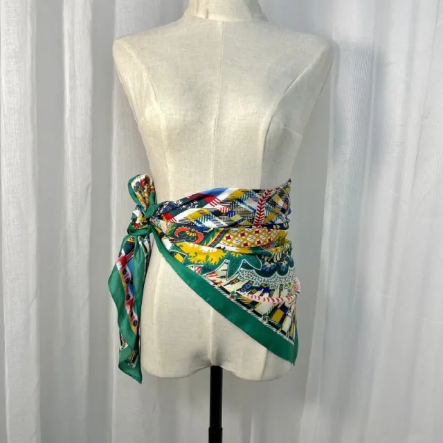 Women's Silk Scarf Strap Retro Tube Top Sun Protection Green Oil Painting 90Cm - Shop at LoveMi