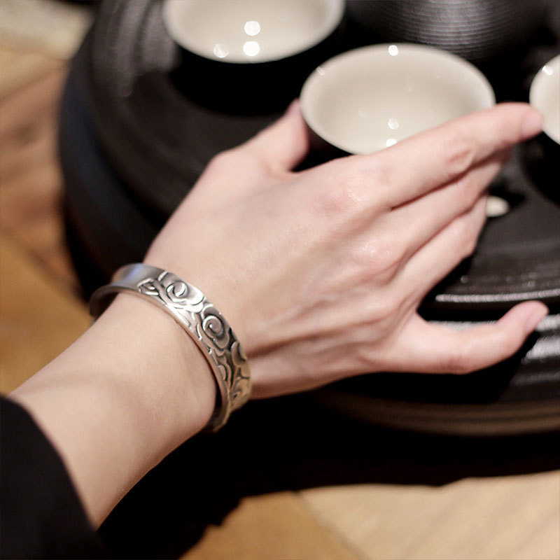 S925 Silver Elegant Lotus Auspicious Cloud Bracelet