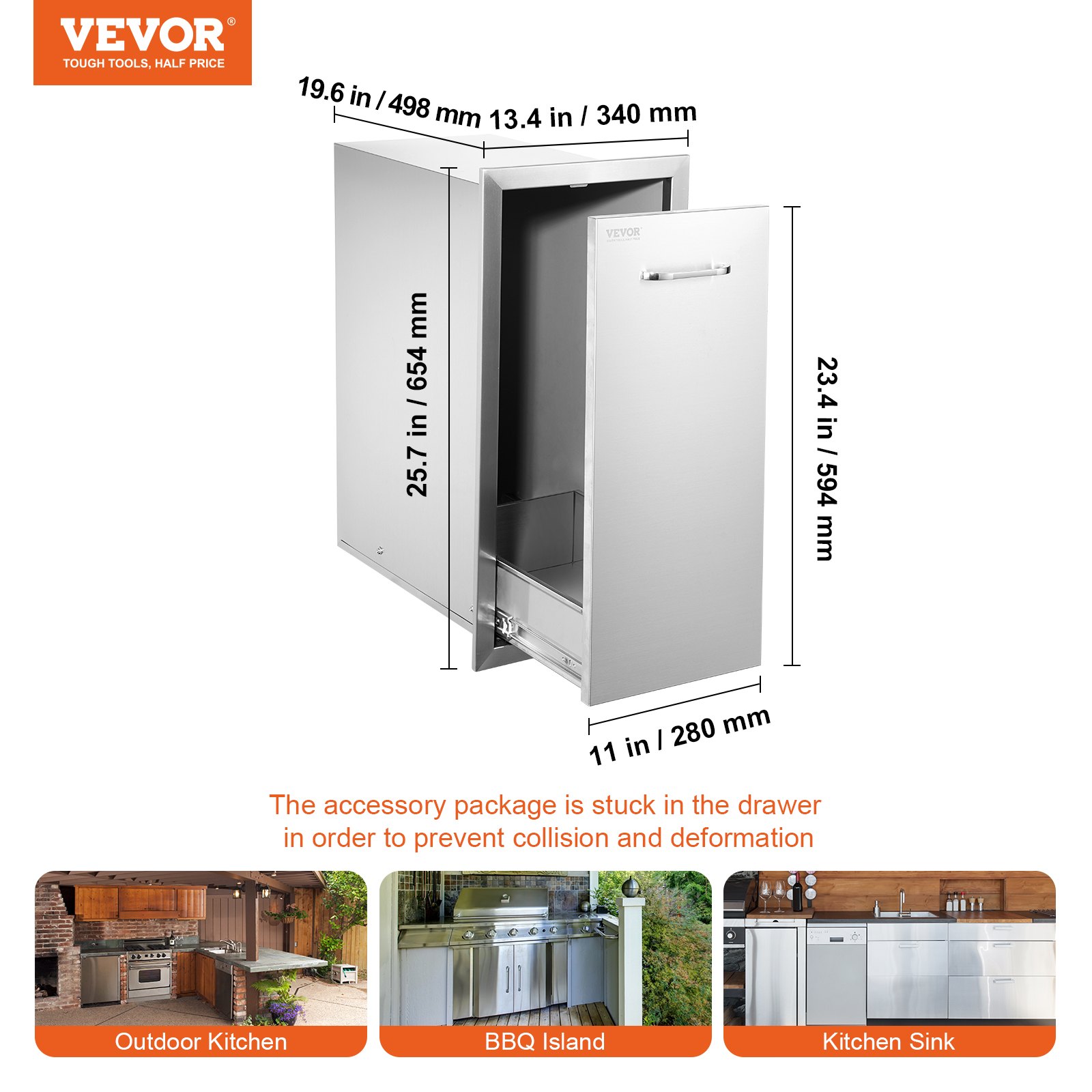 VEVOR Pull Out Trash Drawer 13.4Wx26Hx19.6D Inch Lower Sliding Rails Stainless Steel Roll Out Trash Bin… image 4