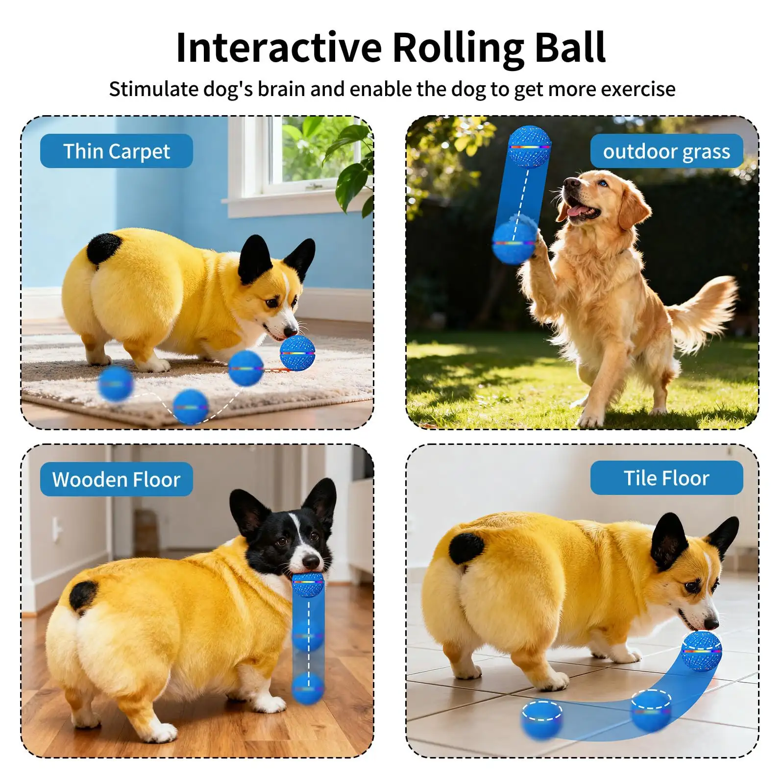 Interactive Dog Toys Ball, Smart Moving Bouncing Dog Ball With Colorful Lights, Automatic Moving, Bouncing And Rotating, E-TPU Material, Dogs Toy For Small Medi
