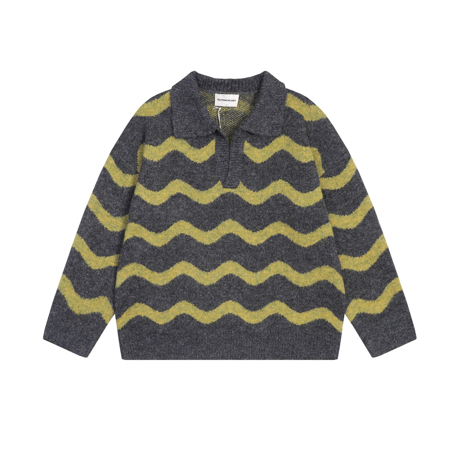 Title 6, Striped Lapel Pullover Sweater