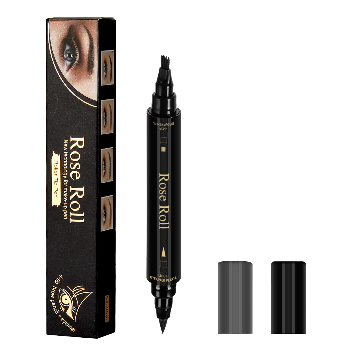Double Headed Self adhesive Eyeliner And Four pointed Water Eyebrow Pencil Dark Grey - Shop at LoveMi