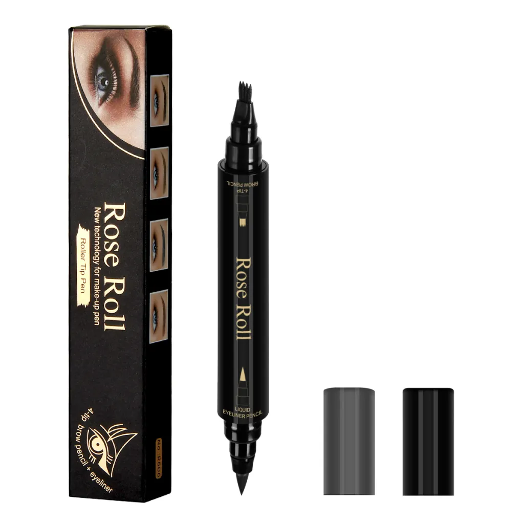 Double Headed Self-adhesive Eyeliner And Four-pointed Water Eyebrow Pencil - Dark Grey