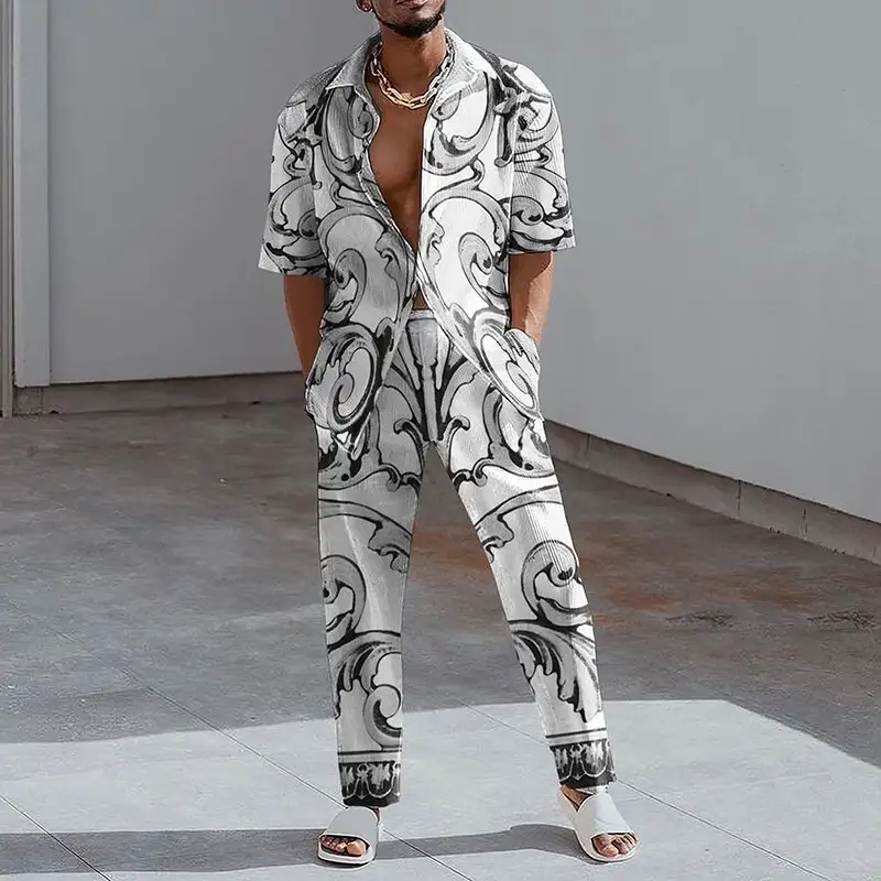 Spring And Autumn New 3D Digital Printing Casual Men's Short Sleeve Shirt Suit