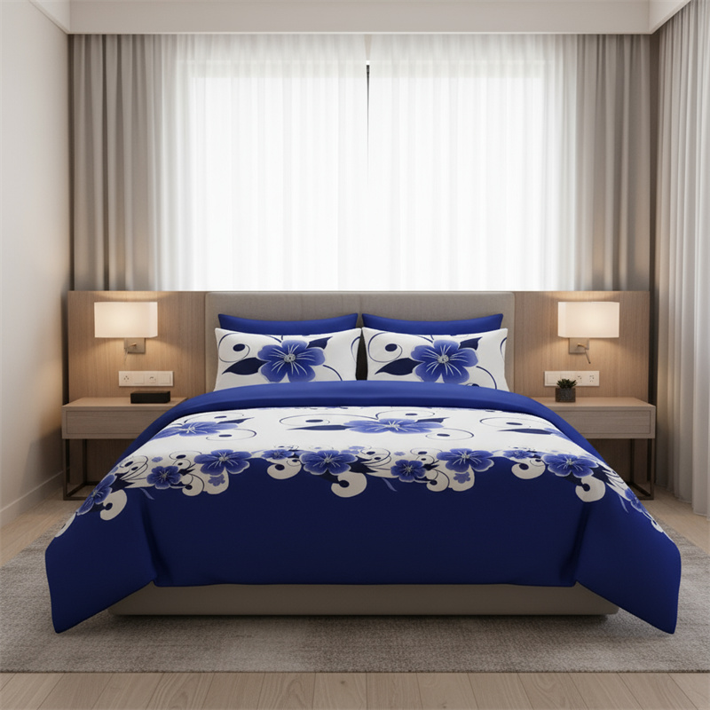 3 Piece Duvet Cover Set, US Designer Blue And White Floral Botanical Print High GSM Heavyweight Comforter Cover With Zipper Closure & Corner Ties, Pet-Friendly Microfiber Bedding — foto 6