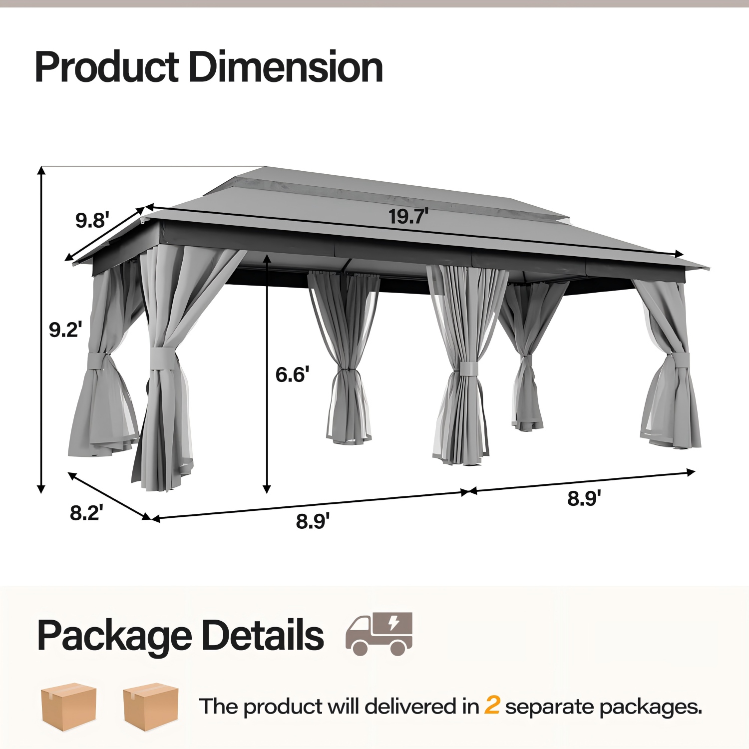 Patio Gazebo 10'x20', Outdoor Heavy Duty Party Tent Shelter With Double Roofs, Mosquito Nettings And Privacy Screens For Backyard, Garden, Lawn