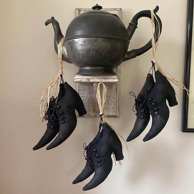 3 Pairs Vintage Halloween Witch Shoes Hanging Decorations, 8 Inch Witch Boot Ornaments For Door, Wall, Porch And Party Decor