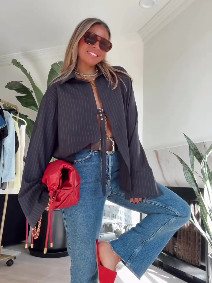 Striped Lace-up Irregular Hem Top