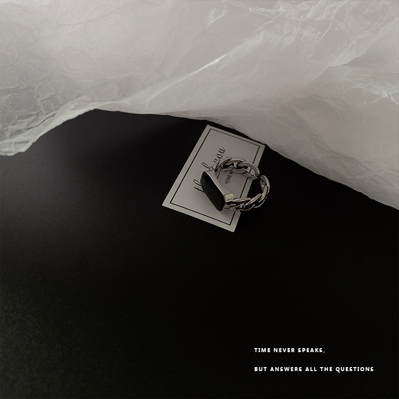 Classic Black Gemstone Ring Opening Adjustable Tail Ring Bracelet