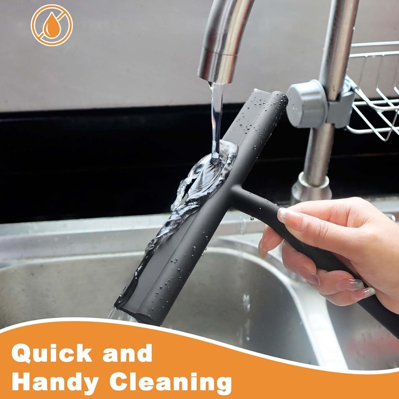 Silicone Shower Squeegee With Hook 8 Inch Window Glass Scraper Black Bathroom