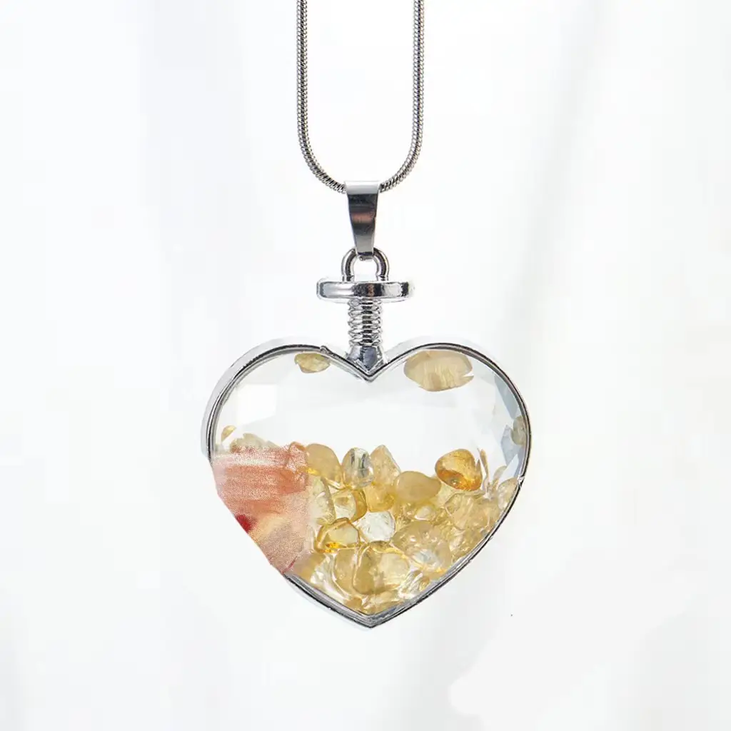 Crystal Love Phase Box Necklace Pendant Hand Polished Gravel Silver Chain Pendant