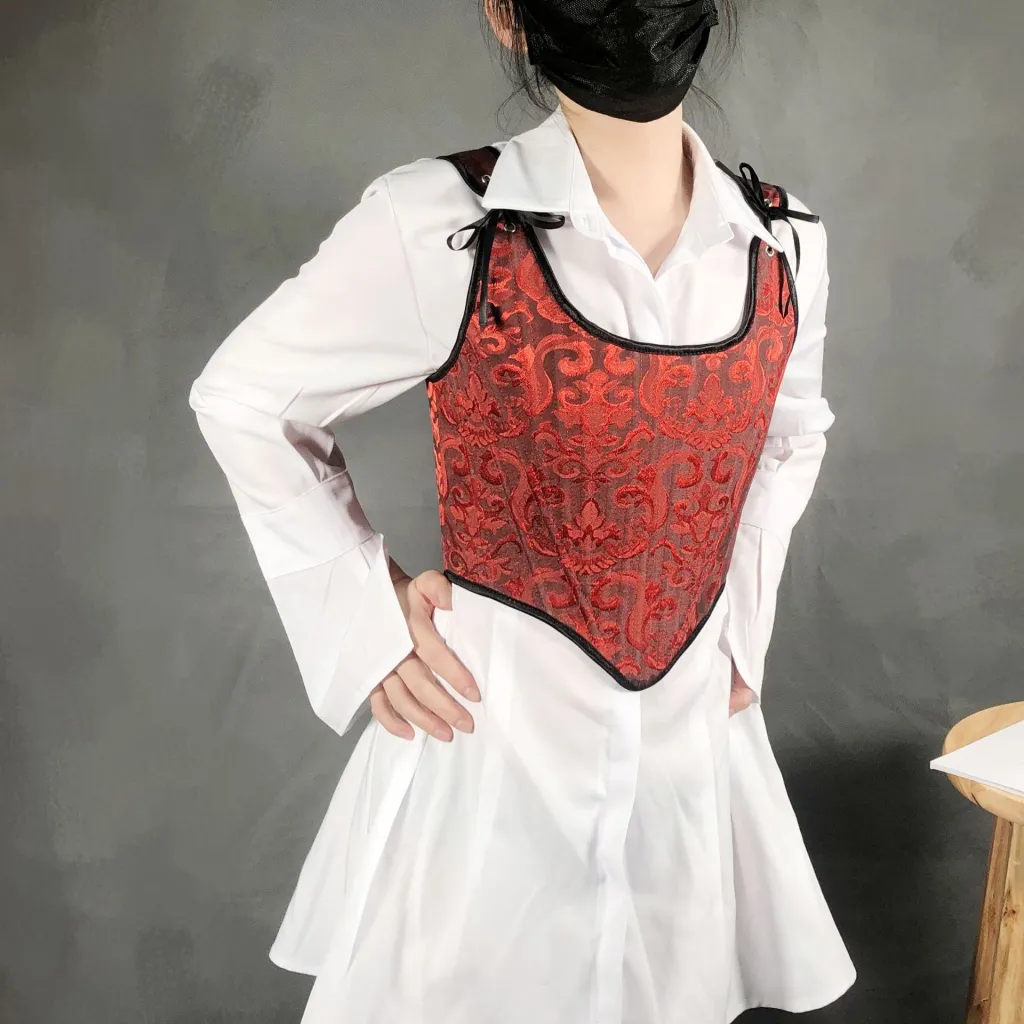 Women's New Jacquard Tie Back Corset Corset - Red Black