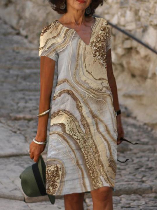 Casual Marble Print Outer V-Neck