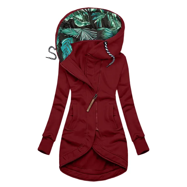 Solid Colour Printed Hooded Long Sleeve Jacket Turmeric M - Shop at LoveMi