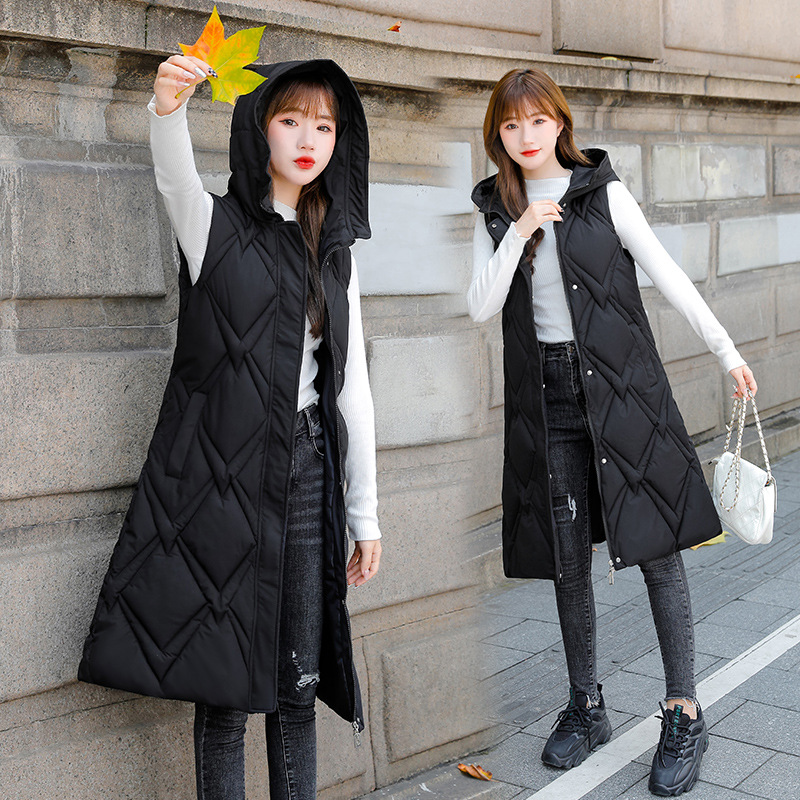 Women's Cotton Vest Vest Mid length Slim And Thickened Black - Shop at LoveMi