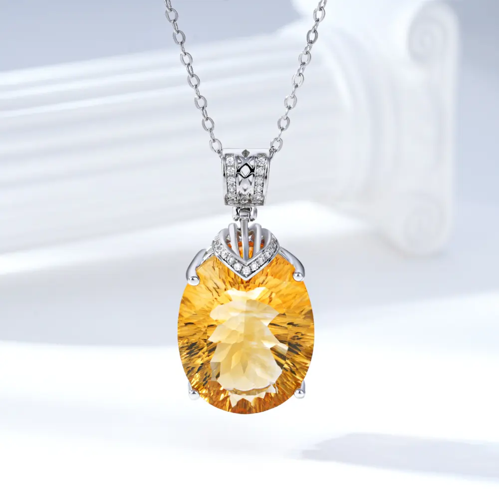 Elegant Natural Topaz Pendant Luxury 925 Silver Necklace Female