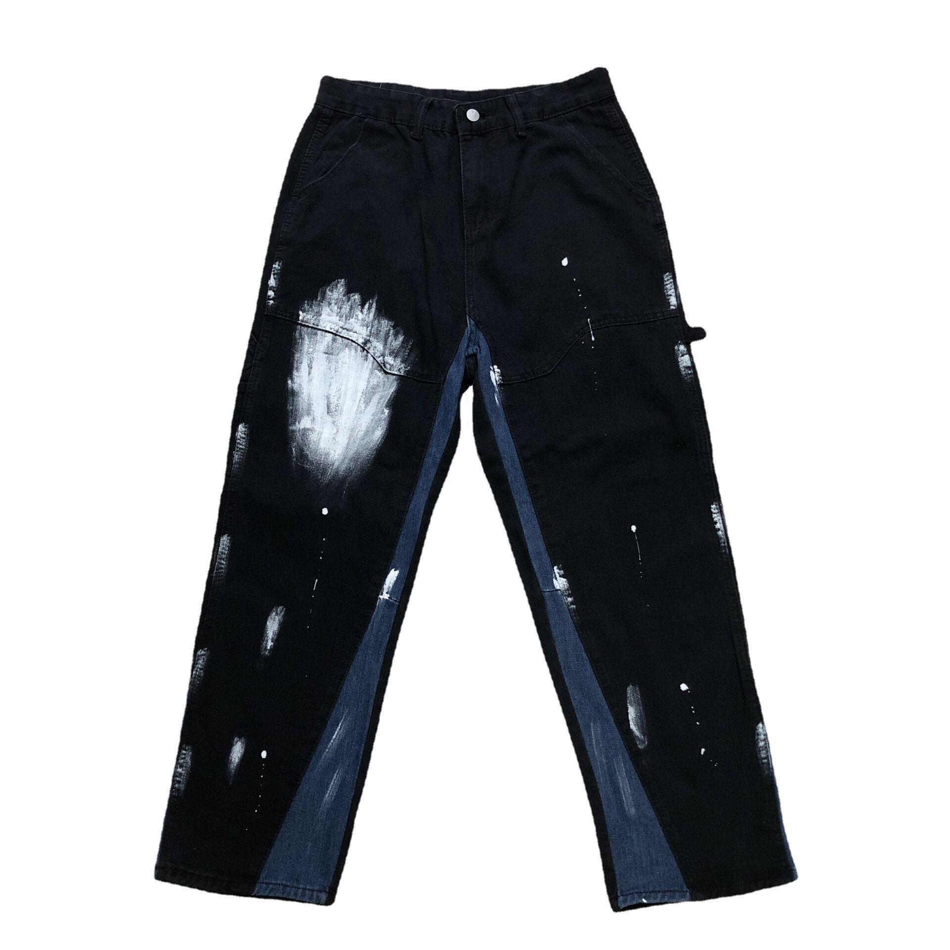 Harajuku Style Tie Dye Gradient Splattered Straight High Rise Jeans Black - Shop at LoveMi