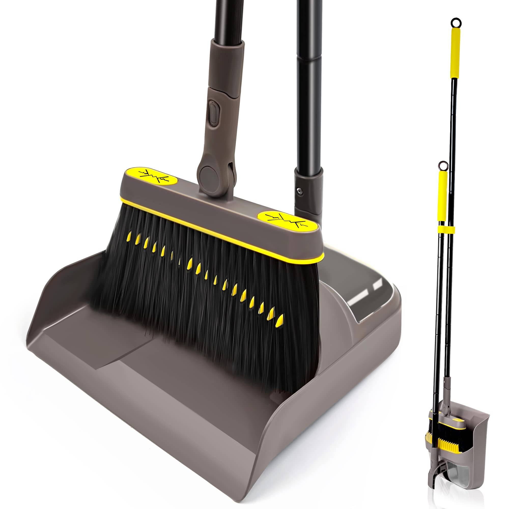 Dustpan And Brush Sets 138CM Adjustable Long Handle  Extra Extension Pole, Dustpan And Brush Sets Long Handle With Patented Transparent Window,