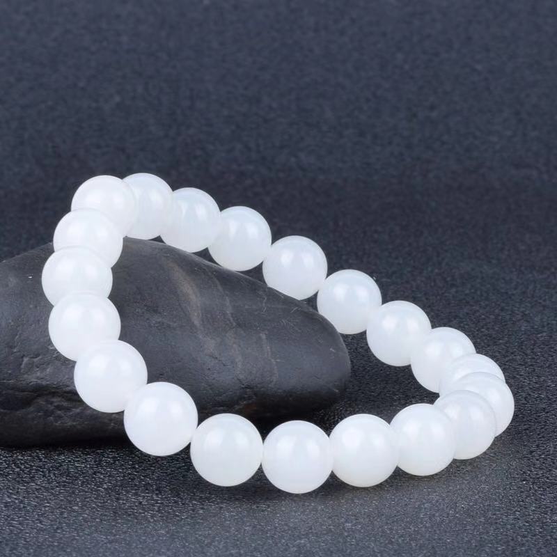 Hotan White Jade Goat Fat Round Bead Bracelet — foto 2