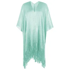 Women's Knitwear Hollowed Out Tassel Cape Shawl Anti-suntan Coat - Green - View 1