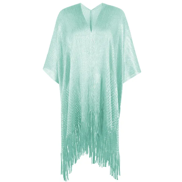 Women's Knitwear Hollowed Out Tassel Cape Shawl Anti suntan Coat Green - Shop at LoveMi