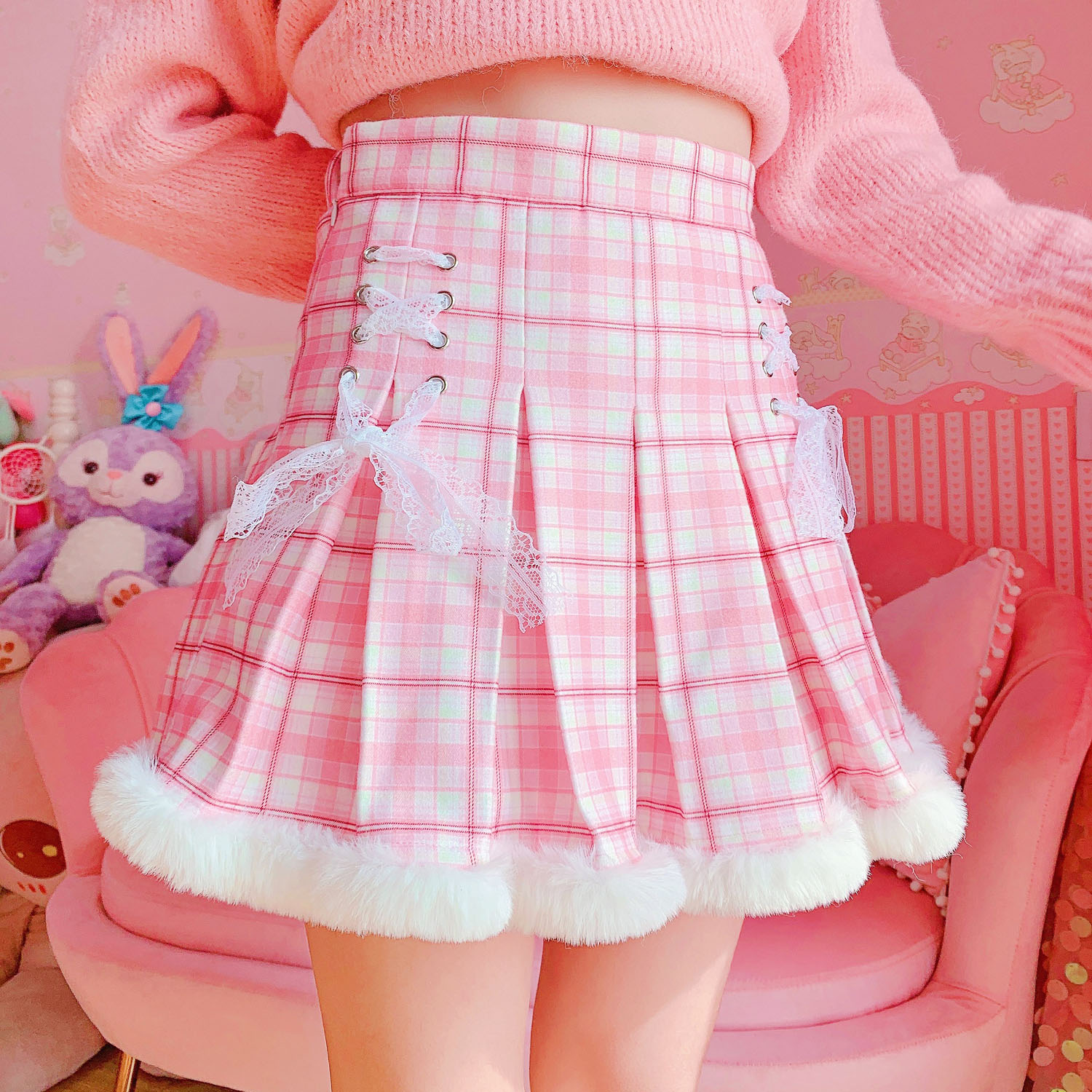 Title 3, Winter Kawaii Pleated Mini Skirt Women Korean F...