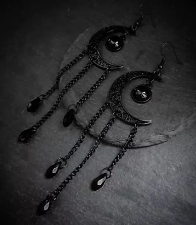 Women's Tassels Long Crystal Moon Earrings