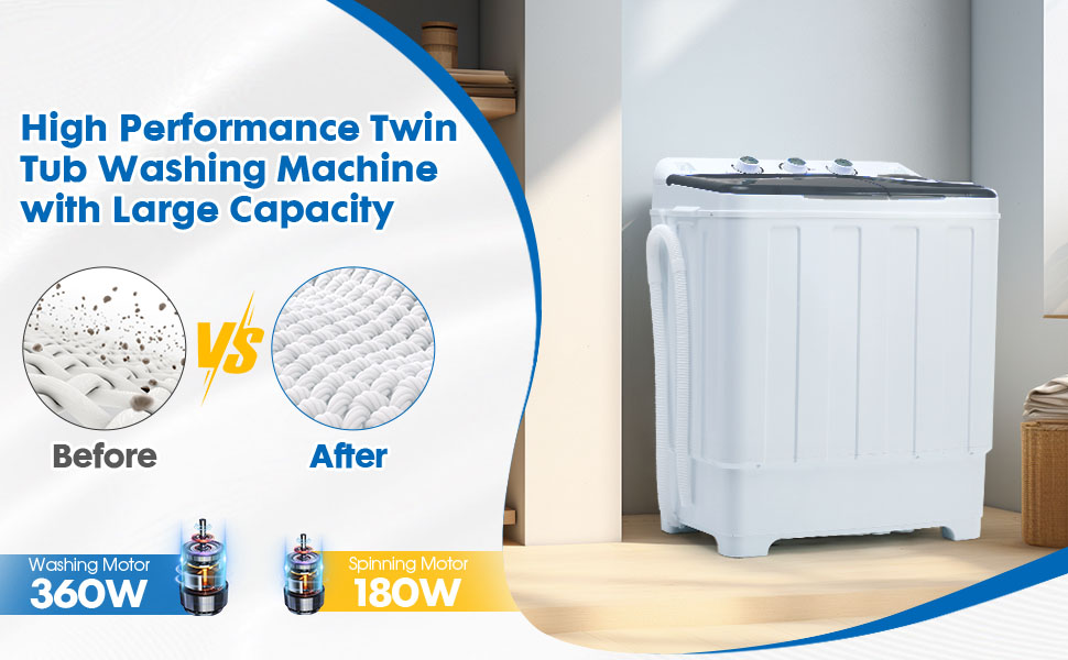 Grey28lbs Portable Washing Machine With 18lbs Wash And 10lbs Spin, Twin Tub Washer Compact Machine With Drain Pump, Mini Portable Washer For Home, Camping, RVs, And Small Spaces, Grey