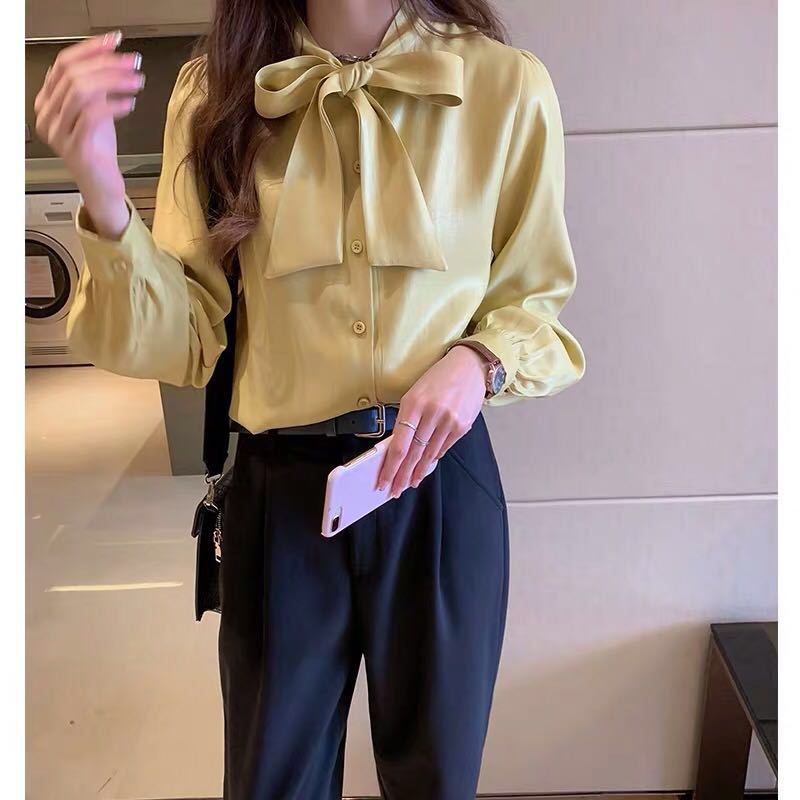 Women's Temperament Butterfly Loose Slim Knot Satin Shirt
