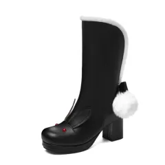Faux Short Plush Boots - Black - View 1
