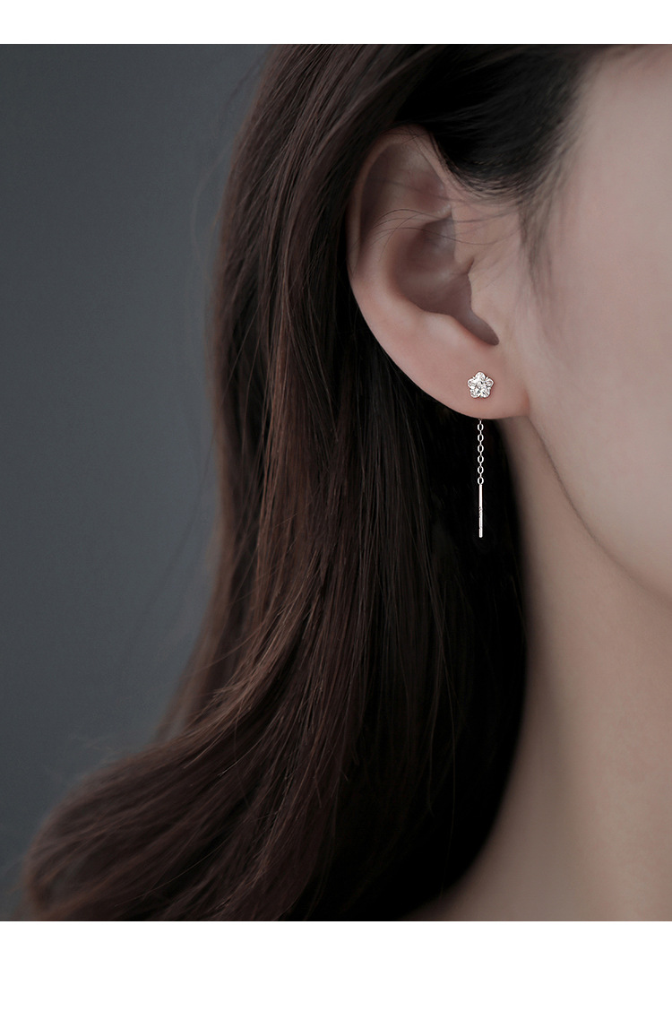 Sterling Silver Geometric Zircon Ear Wire Niche Design