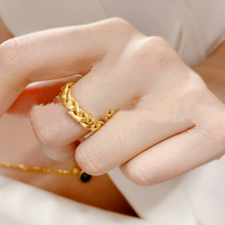 Title 4, Ins Wind Plated 18k Gold Fried Dough Twist Ring