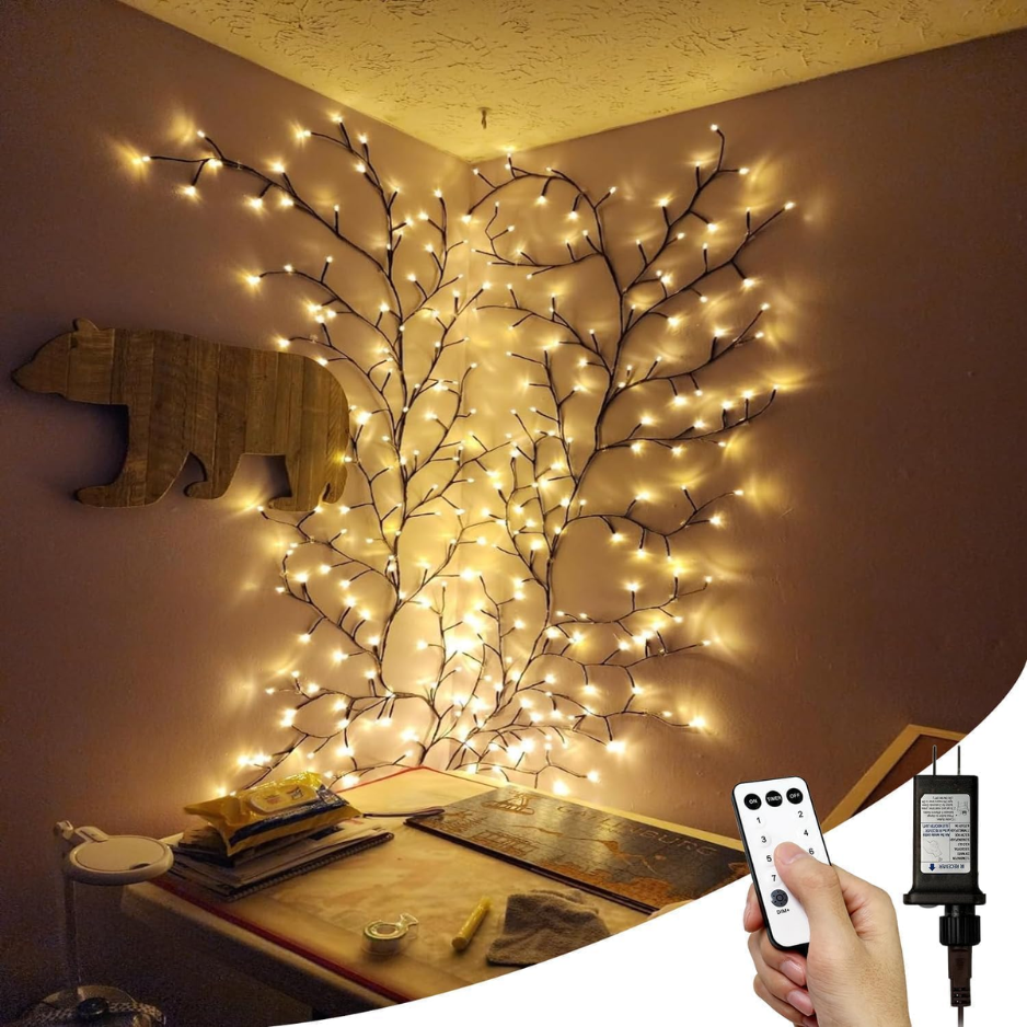 Enchanted Willow Vine Lights With Remote, Christmas Swags Decorations Indoor Room Decor, 18 Branches 144 LEDs Lighted Willow Vine Lights