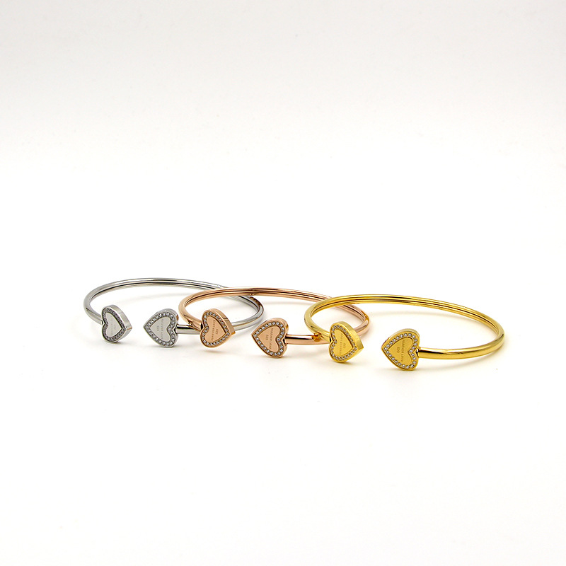 Forever Love Micro Diamond Hollow Tube Twisted Wire Bracelet Peach Heart